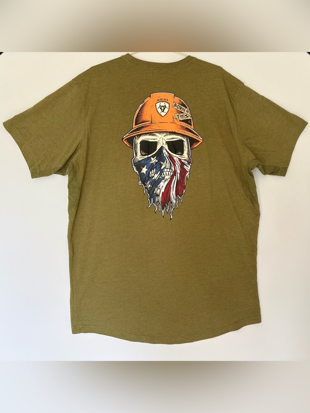 Ariat Rebar Men’s 2XL Tall Olive Graphic Pocket Work Tee Skull Hard Hat Shirt